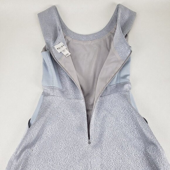 Reiss Cole Sleeveless Fit Flare Dress Silver Womens 2 Pockets Cocktail Textured - Picture 9 of 13